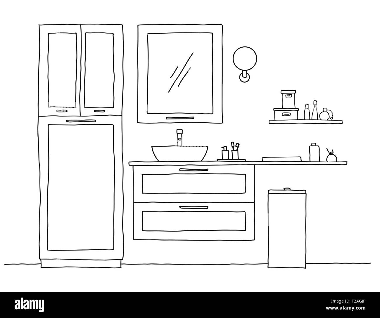 Das Badezimmer Skizze. Badezimmer Möbel und Waschbecken. Vektor  Stock-Vektorgrafik - Alamy