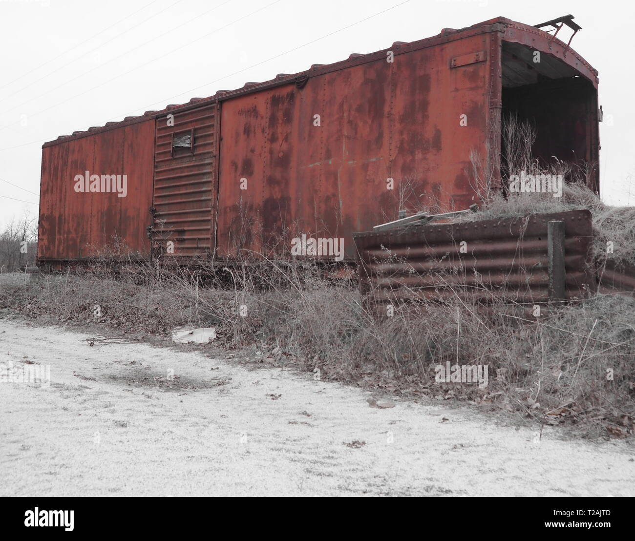 Vintage re vorgesetzt Rail Road box car als Lagerschuppen/Gebäude Stockfoto