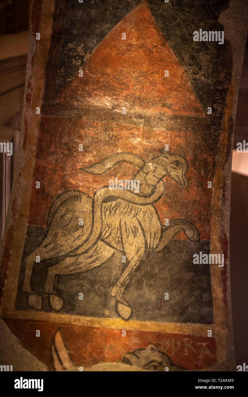 Romanische Kunst in das nationale Kunstmuseum von Katalonien, Barcrelona, Kirche von Sant Joan de Boí, La Vall de Boí, LLeida, Steinigung des Heiligen Stephanus. Stockfoto