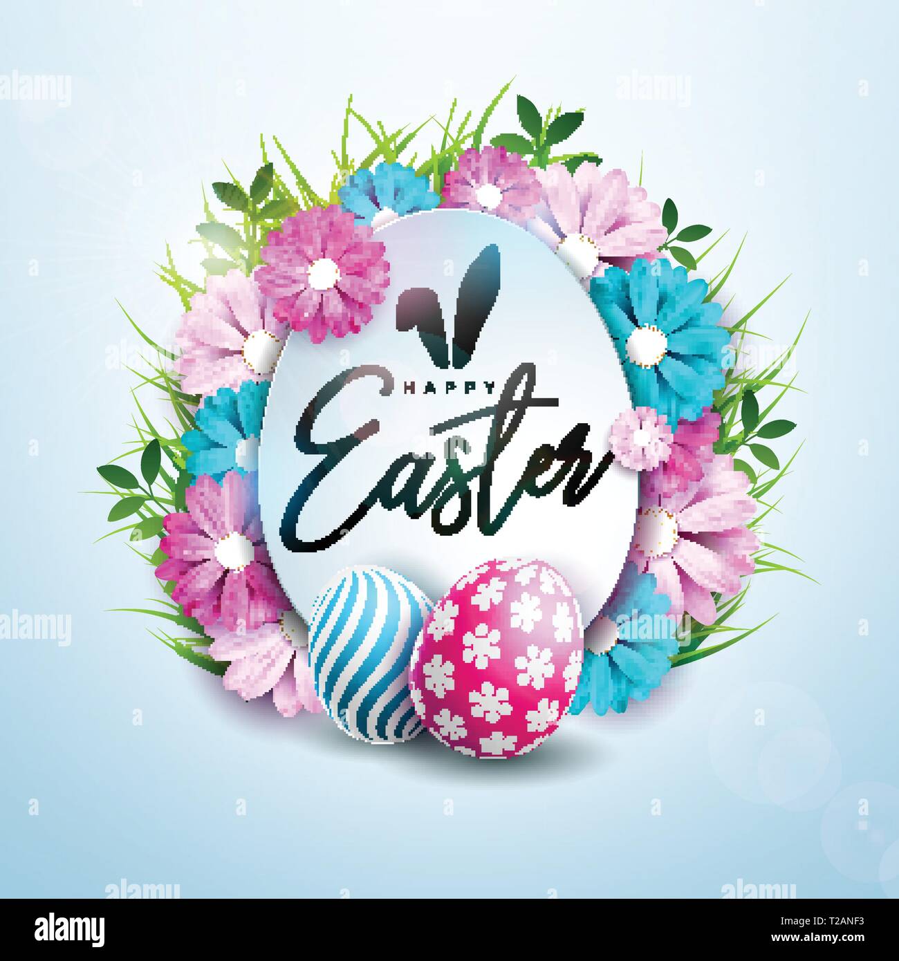 Frohe Ostern Urlaub Design mit gemalten und Spring Flower auf sauberen Hintergrund. Internationale Vektor Feier Abbildung mit Typografie für Stock Vektor