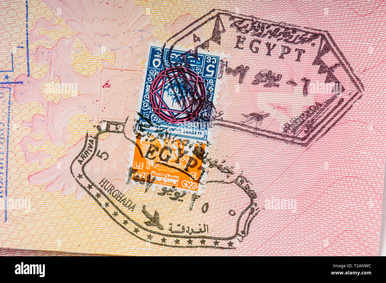 Jahrgang (2001) Ägypten visa Grenze Stempel im Reisepass Seite Stockfoto