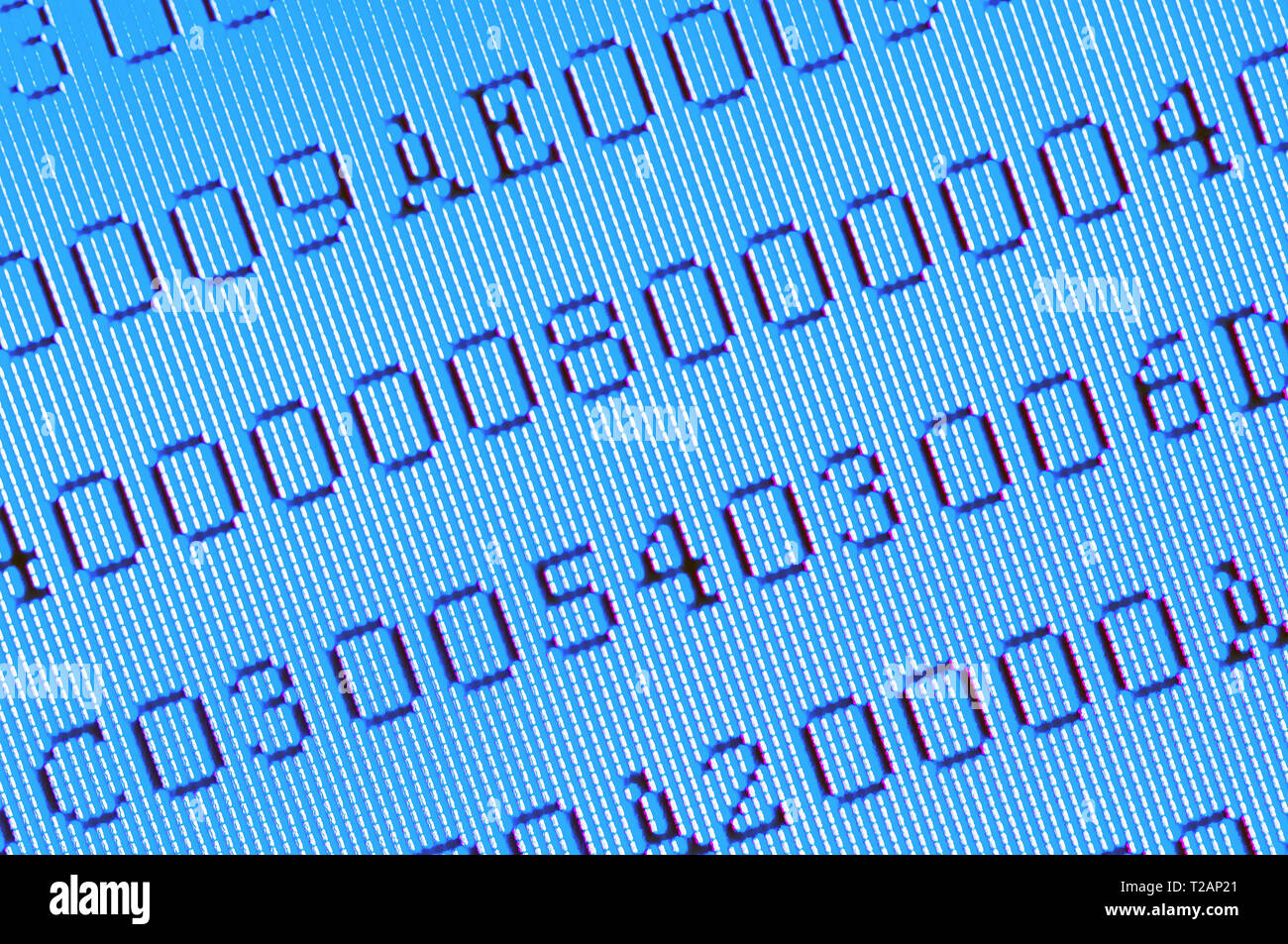 Makroaufnahme von Nummern auf blauen Bildschirm. Technologie Hintergrund Stockfoto