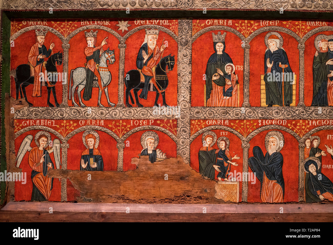 Romanische Kunst in das nationale Kunstmuseum von Katalonien, Barcrelona, Altar frontal von Mosoll (erstes Drittel des 13. Jahrhunderts). Stockfoto