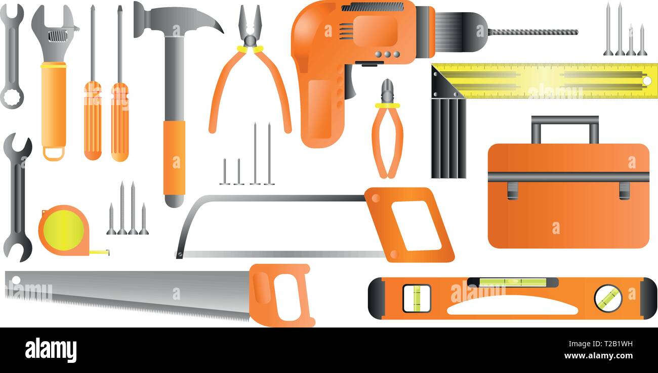 Hand Tool Set. Sammlung von Ausrüstung für Reparatur-Vektor Stock Vektor