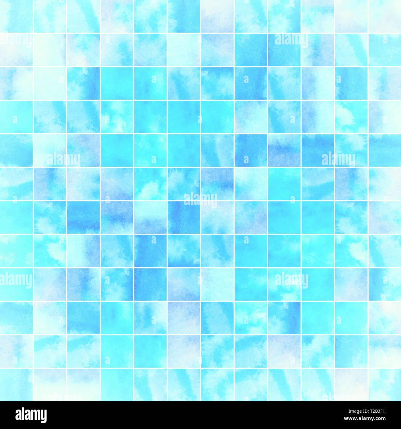 Mosaik Texturen als Aquarell Abstraktion Hintergrund, blaue Farben. Hand gezeichnet und gemalt Stockfoto