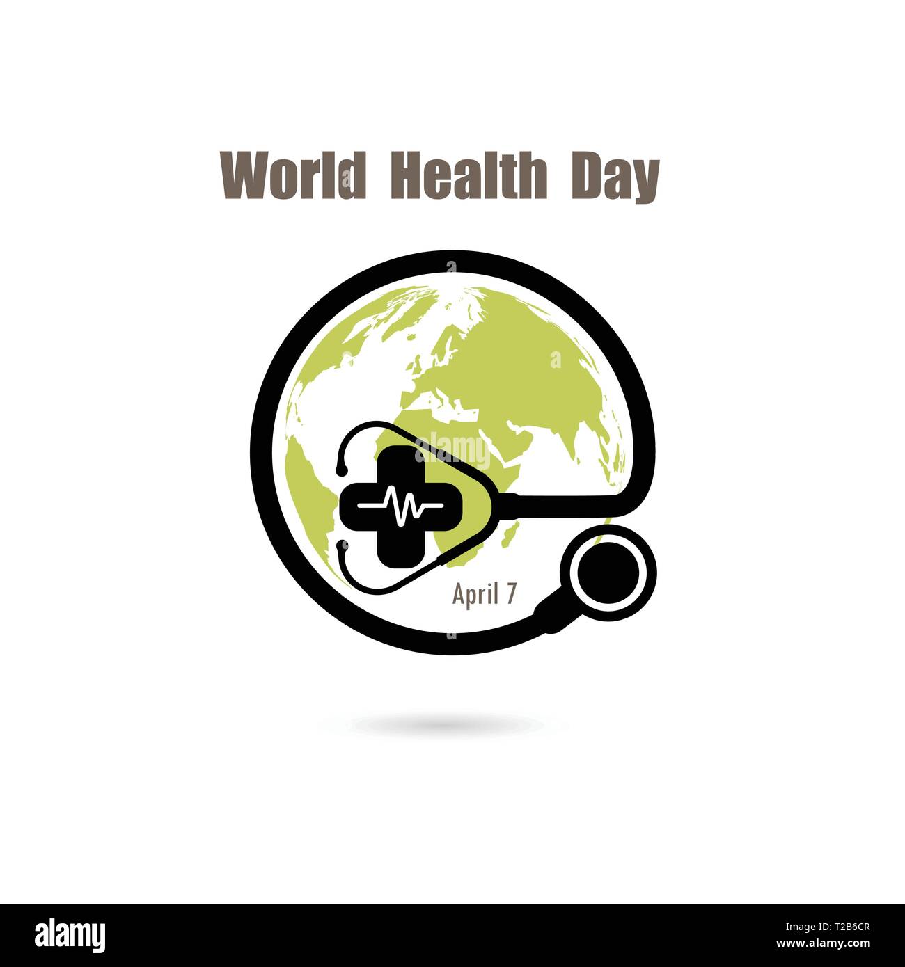 Globus Zeichen und Stethoskop Vektor-Logo Design-Vorlage. Welt-Gesundheitstag-Symbol. World Health Day Idee Kampagnenkonzept für Grußkarten und Poster. Vecto Stock Vektor