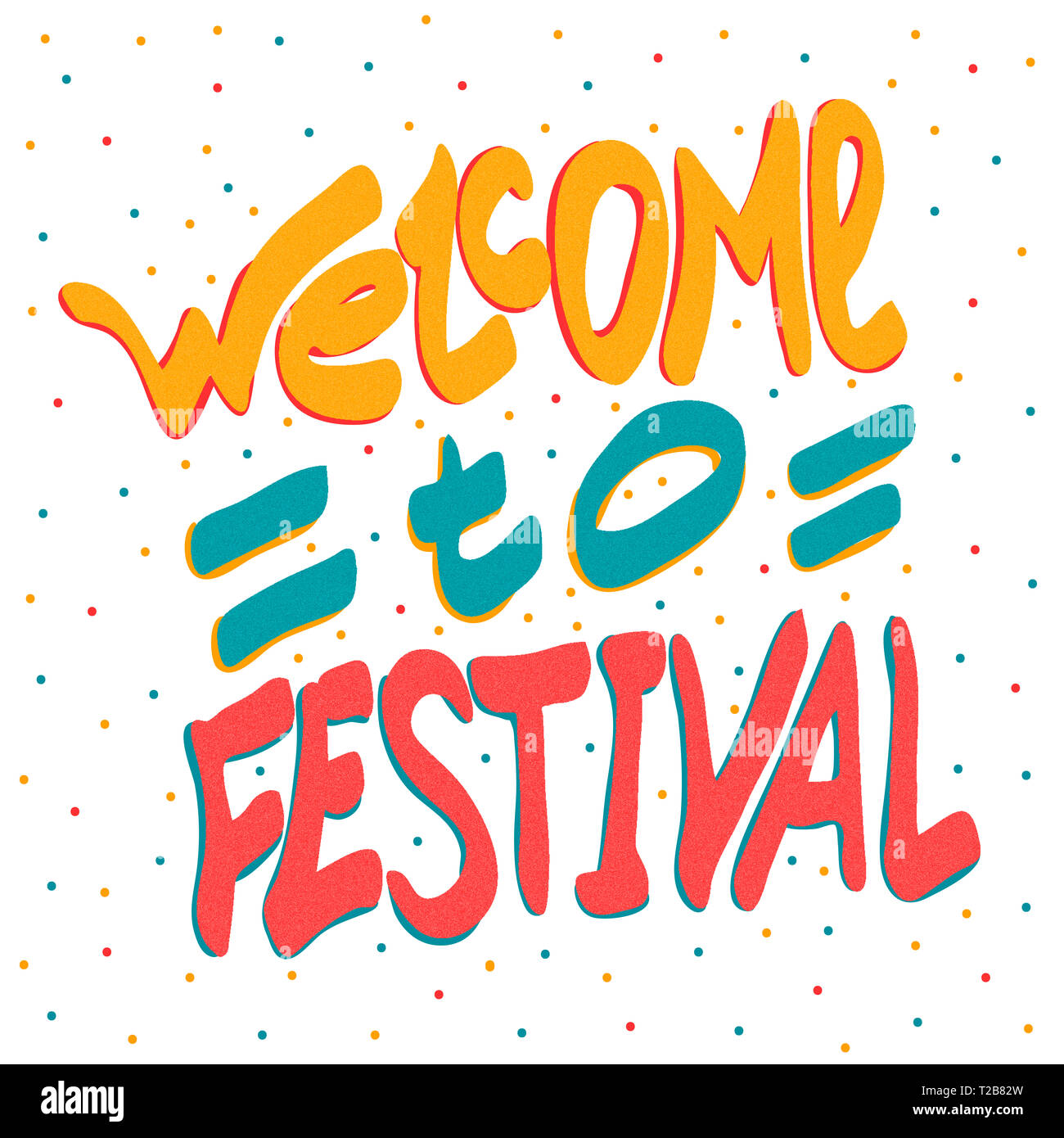 Zu Festival Herzlich Willkommen! Hand zeichnen, Schrift, Typografie, Schrift, kritzeln. Für Poster, Karten, T-Shirts und andere. Stockfoto