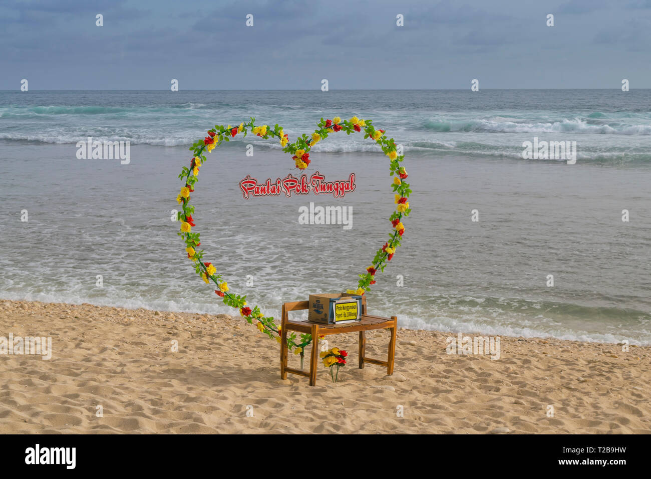 Art Photo Booth, wo die Menschen es für selfie verwenden, indem Sie ein wenig Geld. Pok Tunggal Strand. Geschäft Gelegenheit die Lust an selfie zu beschwichtigen. Stockfoto