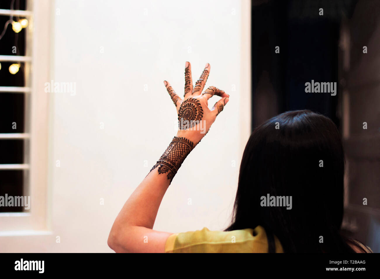 Oder mehendi Henna Tattoo auf Händen, Indien Kultur. Stockfoto
