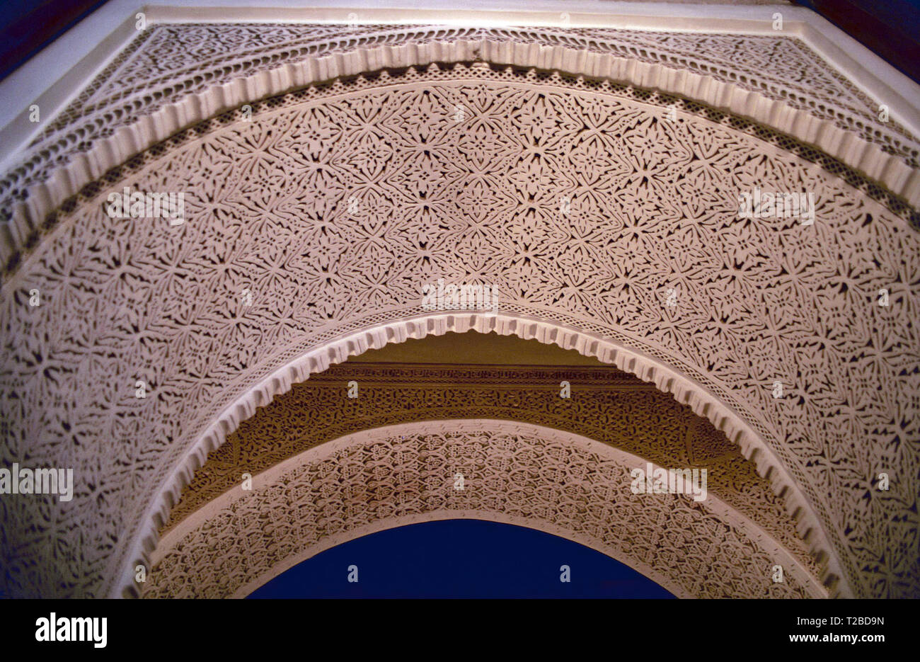 Arabesque Reliefs, Mausoleum von Moulay Ismail, Meknes, Marokko Stockfoto