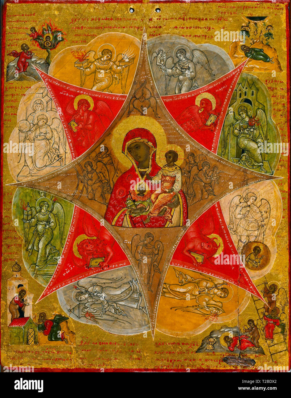 Präsentation der Jungfrau im Tempel und die Jungfrau von der Brennende Busch - anonymen russischen Künstler, um 1600 Stockfoto