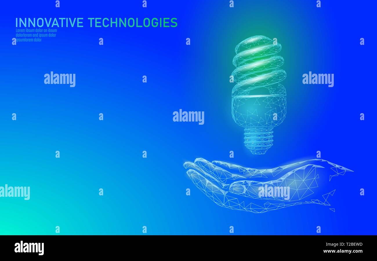 Leuchtstofflampen kompakt Lampe Energie sparen Glühbirne Konzept. Polygonale blue sky Light lgreen amp Ökologie Umwelt Strom grüne Energie Stock Vektor
