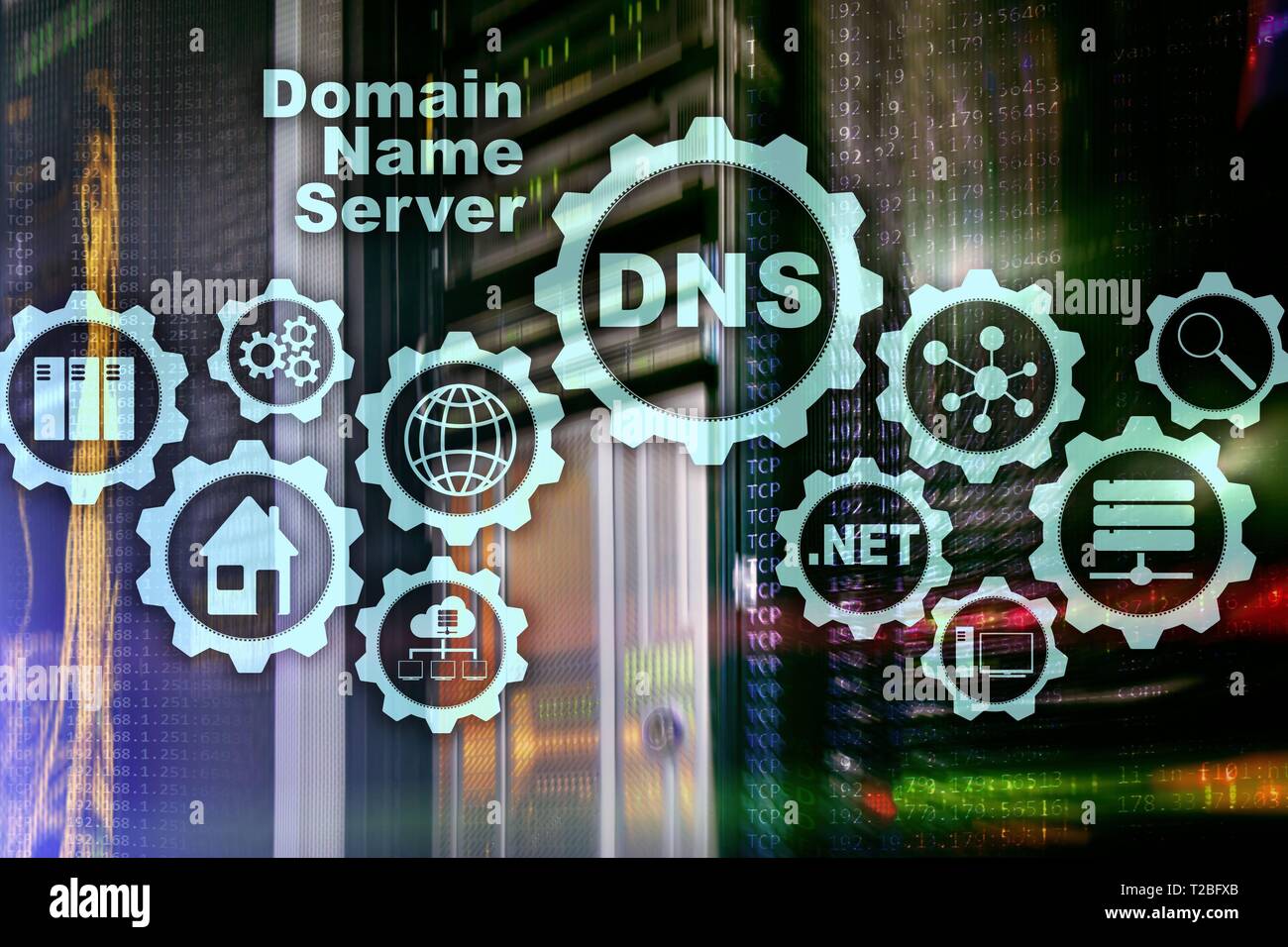 DNS. Domain Name System. Netzwerk Internet Kommunikation. Internet und digitale Technik Konzept. Stockfoto