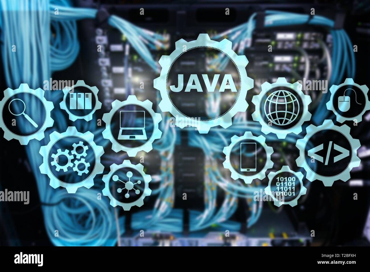 Java Programmierung Konzept. Virtuelle Maschine. Auf Server zimmer Hintergrund. Stockfoto