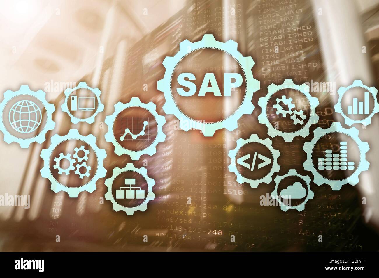 SAP-System Software Automatisierungskonzept auf virtuellen Bildschirm Data Center Stockfoto