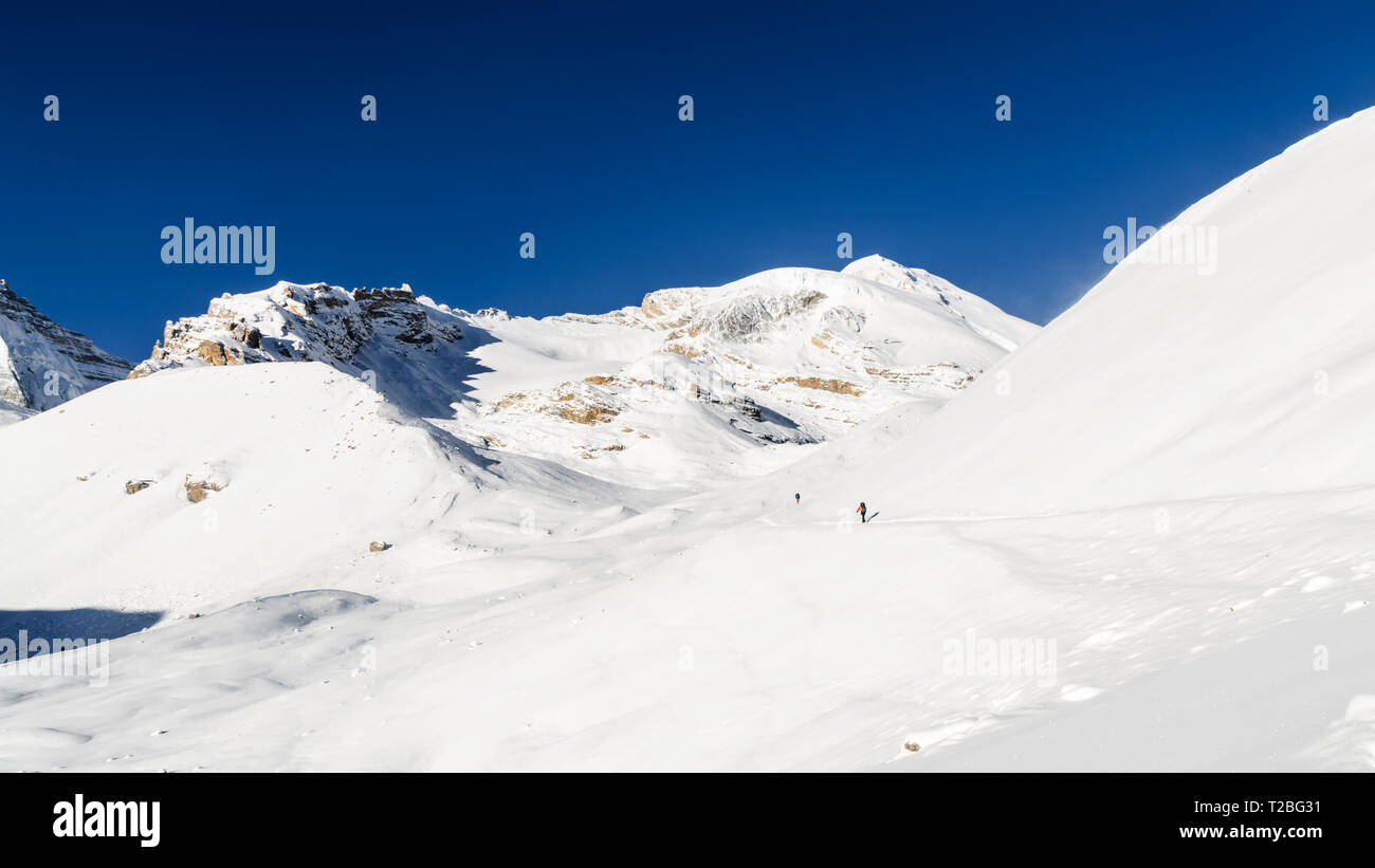 Wanderer auf dem Weg nach Thorong La, Annapurna Umrundung, Nepal Stockfoto Wanderer auf dem Weg nach Thorong La, Annapurna Umrundung, Nepal Stockfoto