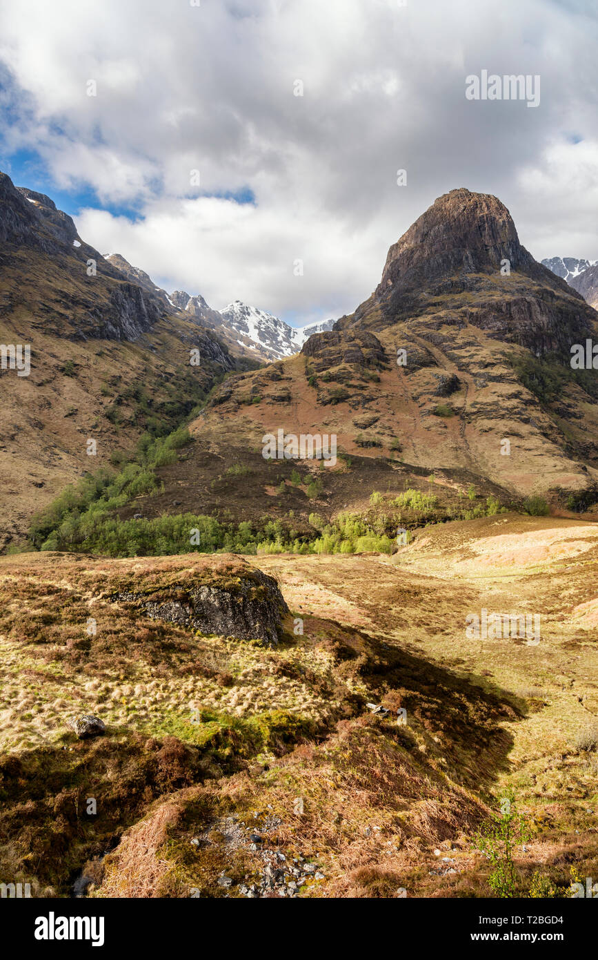 Blick nach Westen auf den Pass von Gen Coe, towrds Die "Drei Schwestern" Stockfoto