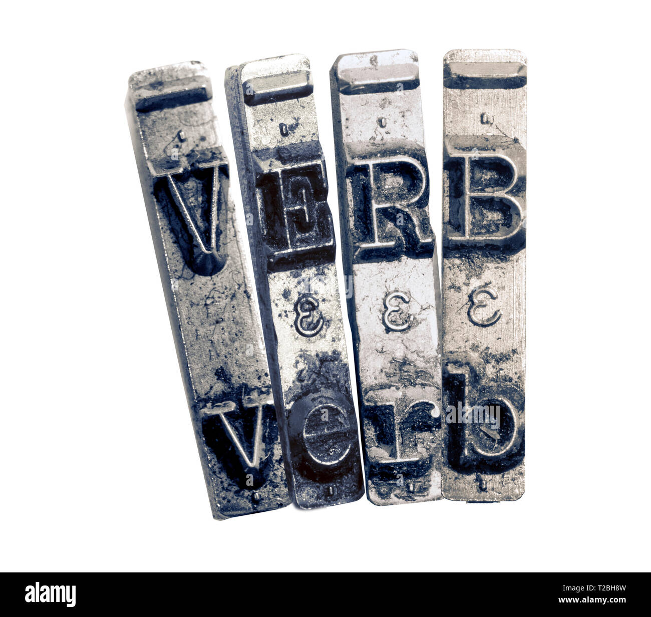 Das Wort VERB mit alten typwriter keys Schwarzweiß Stockfoto