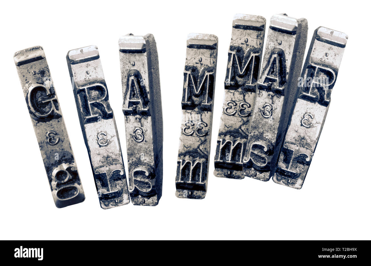 Das Wort GRAMMER mit alten typwriter keys Schwarzweiß Stockfoto