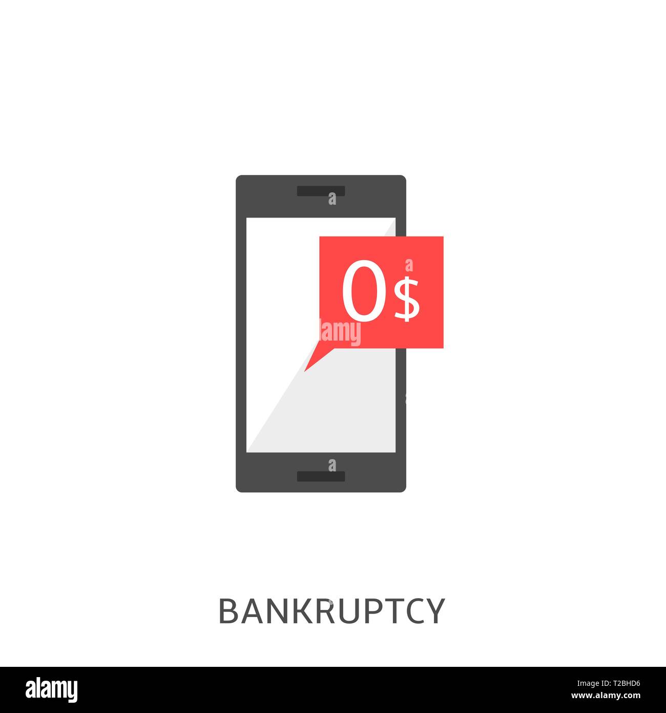 Konkurs. 0 Dollar Meldung auf dem Bildschirm des Smartphones, keine Zahlungen Vector Illustration Stock Vektor