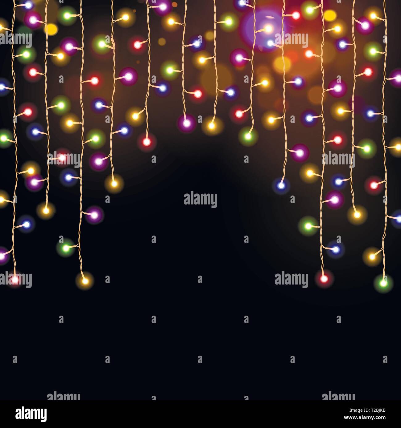 Multicolor Weihnachtsbeleuchtung Girlande auf schwarzem Hintergrund Stock Vektor