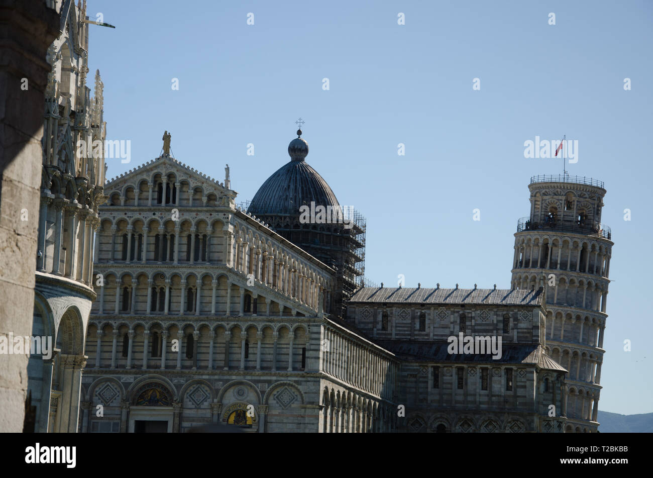 Die Sehenswürdigkeiten von Pisa in den Platz der Wunder: der Turm, der Dom und das Baptisterium Stockfoto