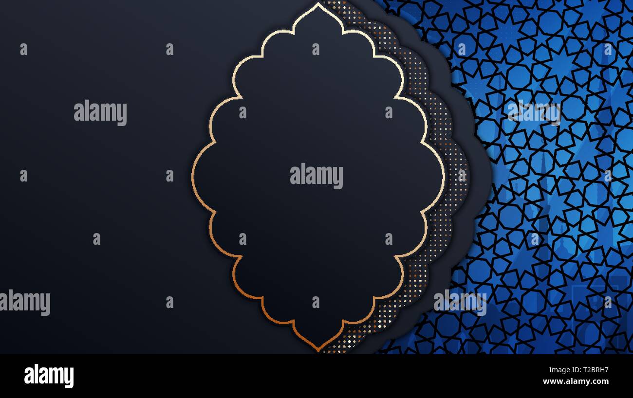 Eid Mubarak Poster, Banner oder Grußkarte Design. Vector Illustration des Papiers Hintergrund mit Moschee Silhouette und geometrischen islamischen Ornament Stock Vektor