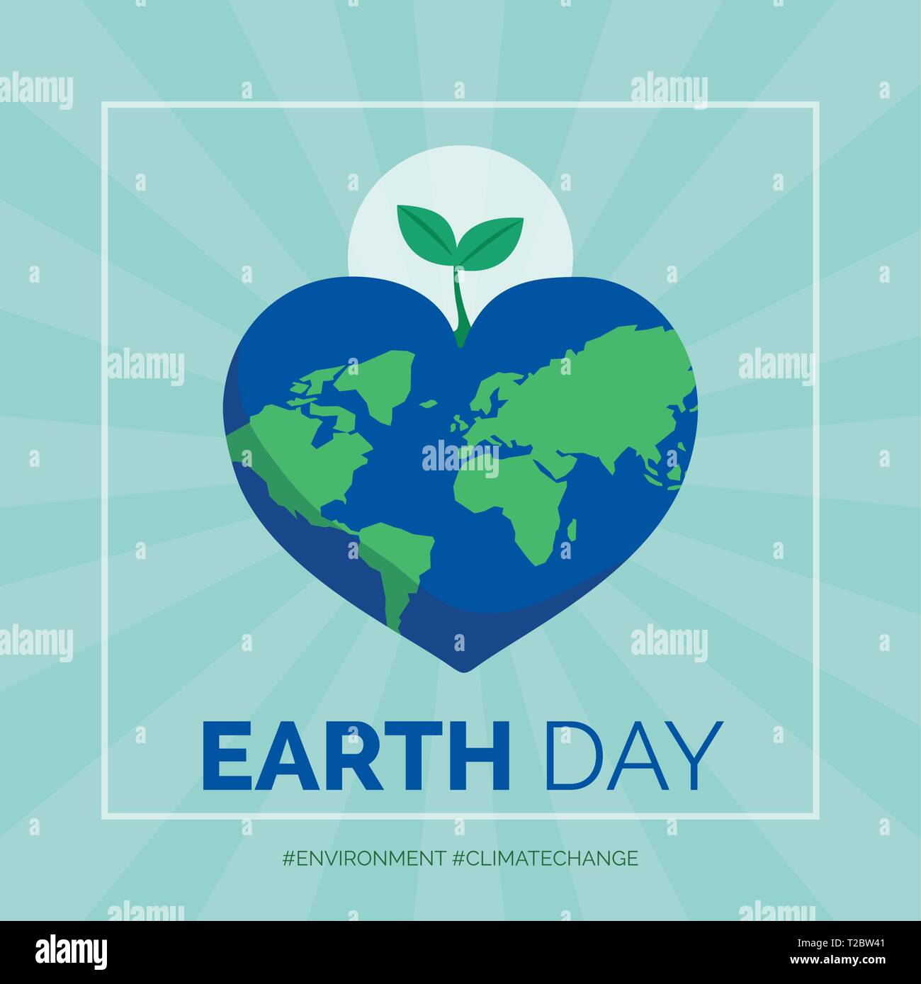Tag der Erde und Umweltschutz soziale Medien post und Karte, herzförmige Erde mit Keimen Stock Vektor