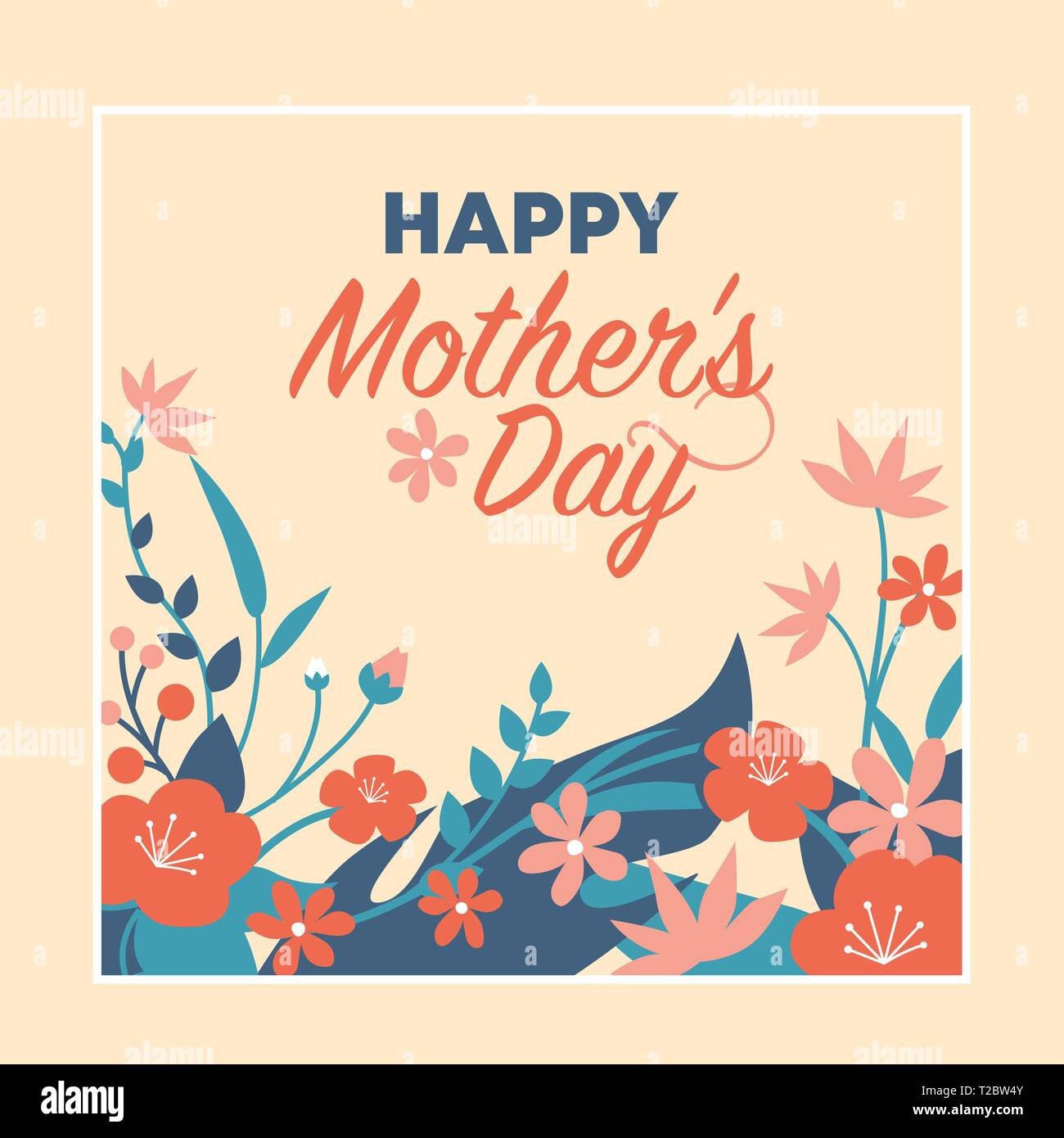 Happy Mother's Day Card mit blühenden Blumen Stock Vektor