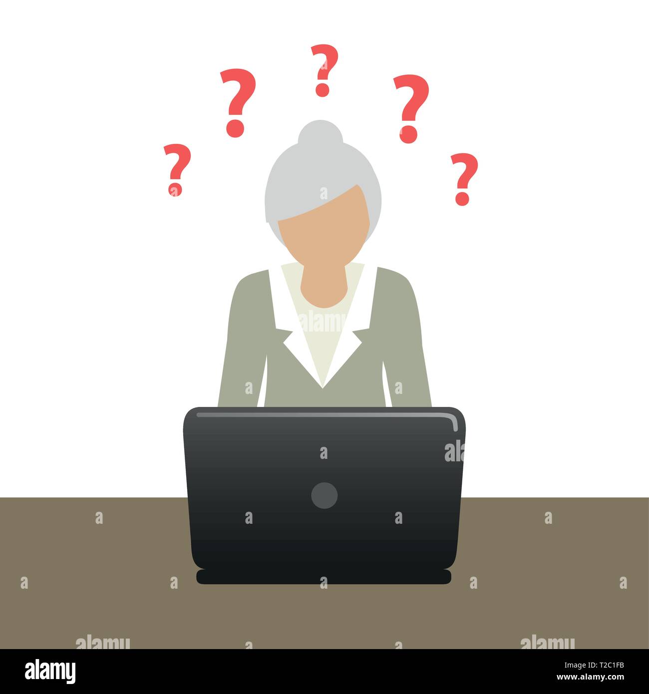 Oma auf dem Laptop hat viele Fragen Vektor-illustration EPS 10. Stock Vektor