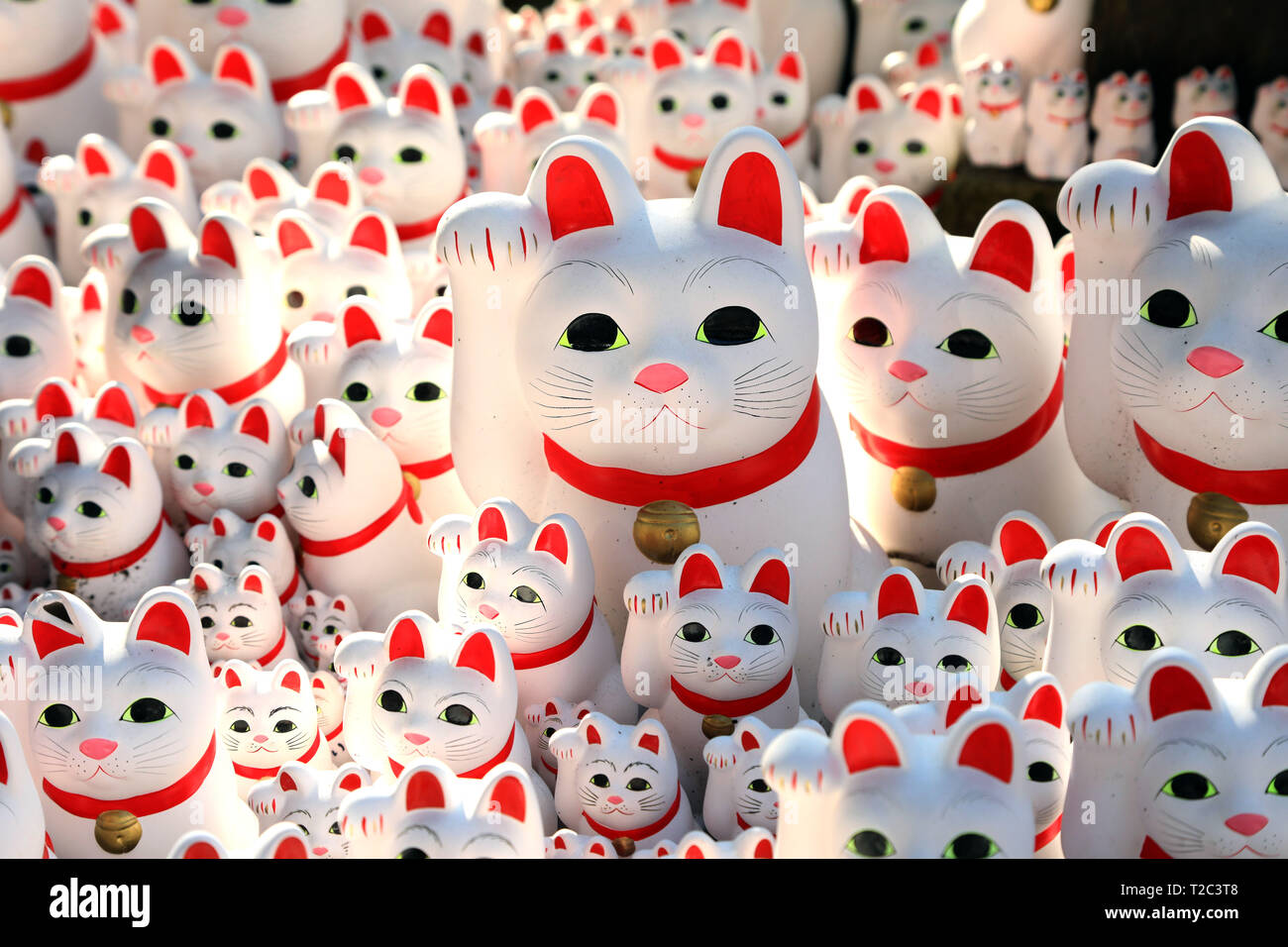 Winkende Katze maneki-neko Statuen auf dem Gotokuji Tempel in der setagaya Distrikt von Tokio in Japan. Der Legende nach, dieser Tempel ist der Geburtsort o Stockfoto