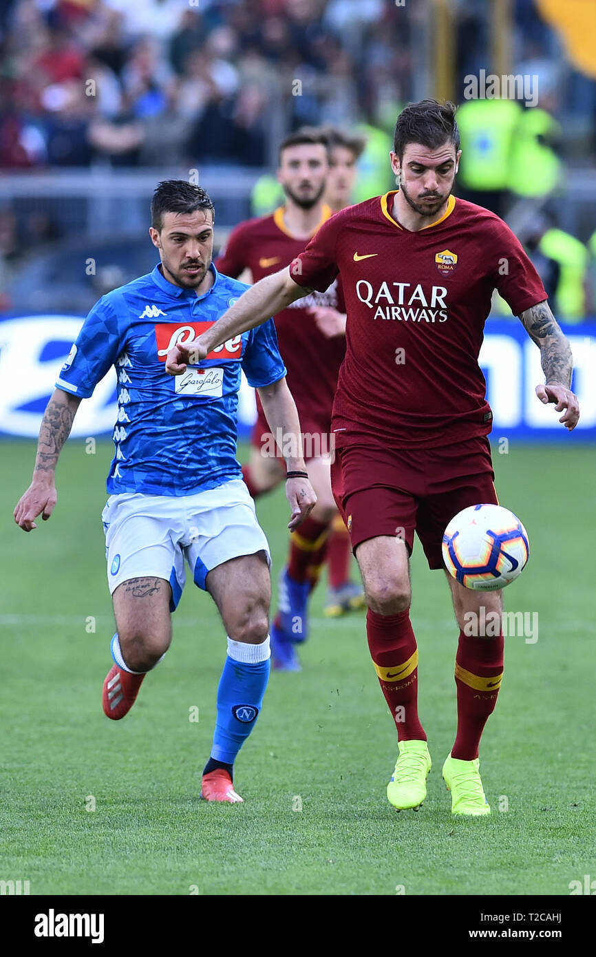 Rom, Italien. 01 Apr, 2019. Fußball Serie A Roma vs Napoli. Rom Olympiastadion vom 31. März 2019 Im Foto Davide Santon Credit: Unabhängige Fotoagentur/Alamy leben Nachrichten Stockfoto