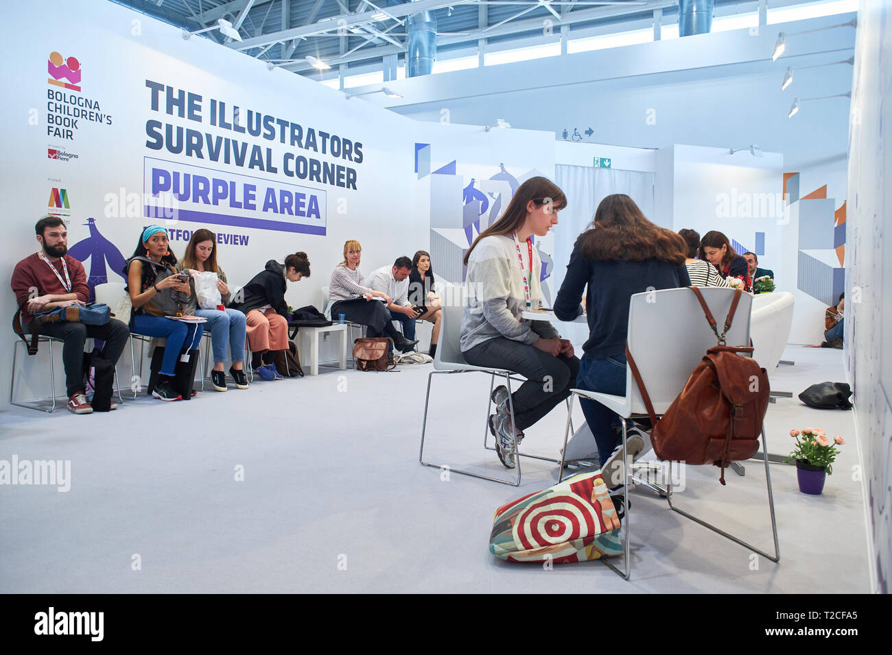 Bologna, Italien. 1. April 2019. Aussicht von der Bologna Kinderbuchmesse öffnung Tag bei Fiera District in Bologna, Italien. Credit: Massimiliano Donati/Erwachen/Alamy leben Nachrichten Stockfoto