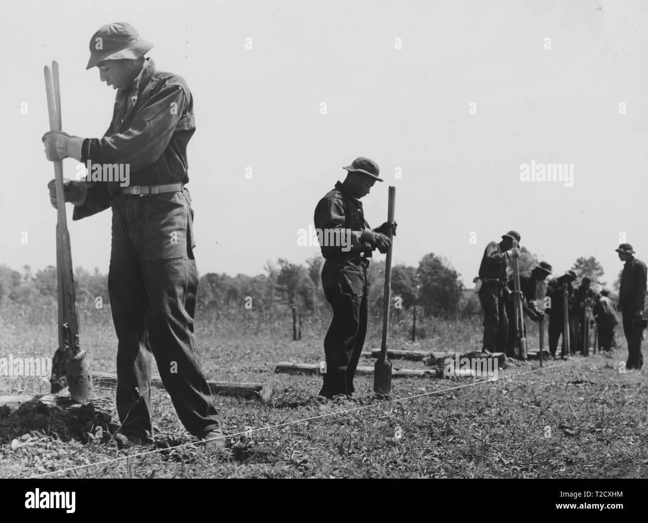 Junge Afrikaner Männer arbeiten für das Civilian Conservation Corps graben Löcher einen Zaun in Greene County, Georgia, USA, Mai 1941 zu bauen. Von der New York Public Library. () Stockfoto