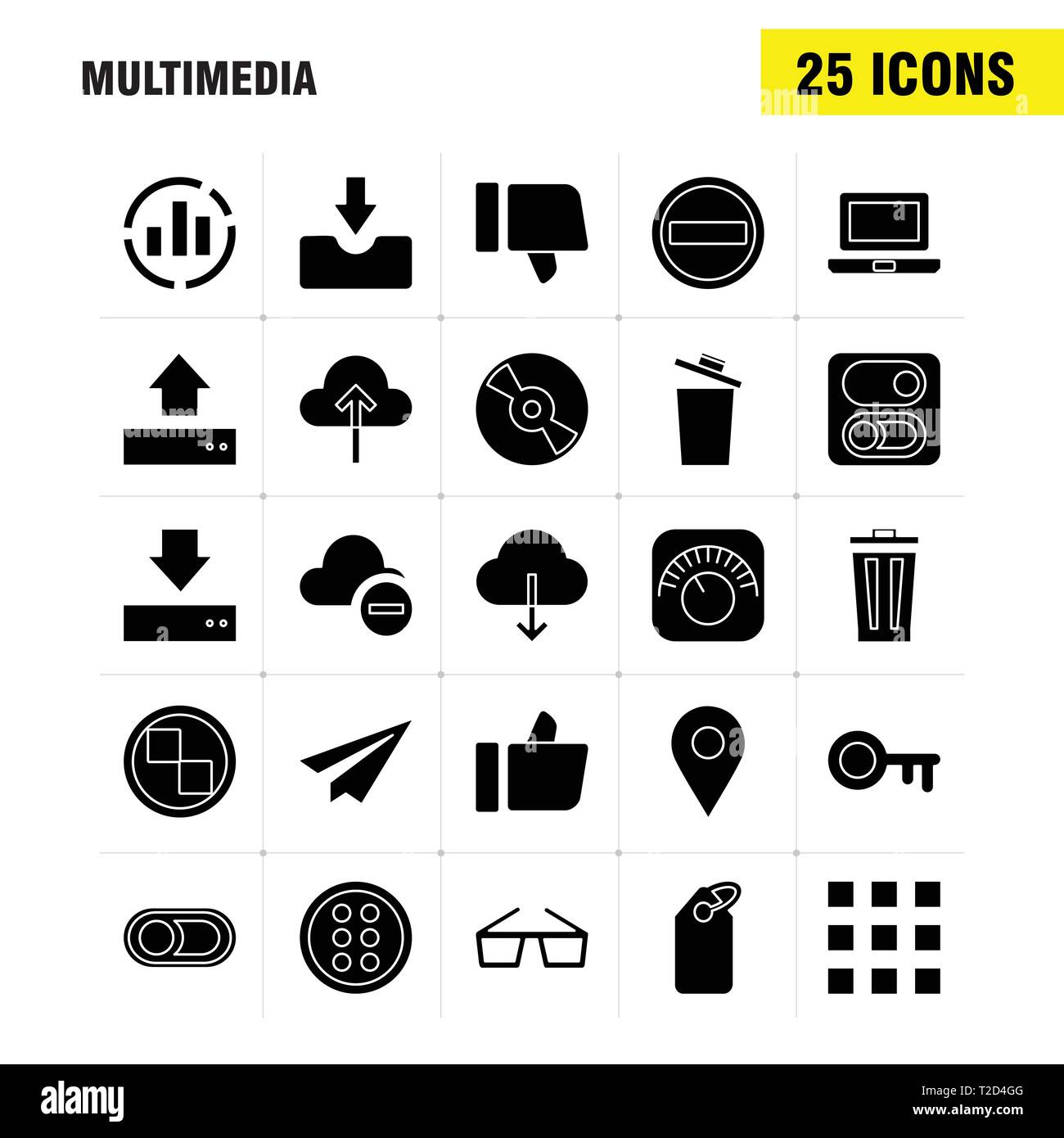 Multimedia Solide Glyphe Symbol Fur Web Print Und Mobile Ux Ui Kit Wie Equalizer Beat Audio Maschine Bin Loschen Garbage Recycling Piktogramm Pa Stock Vektorgrafik Alamy