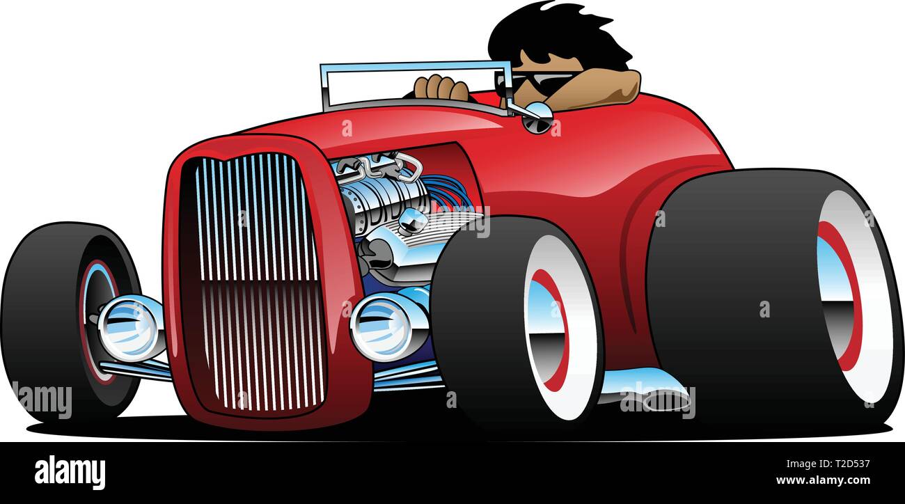 Highboy Hot Rod Roadster mit Fahrer isoliert Vector Illustration Stock Vektor