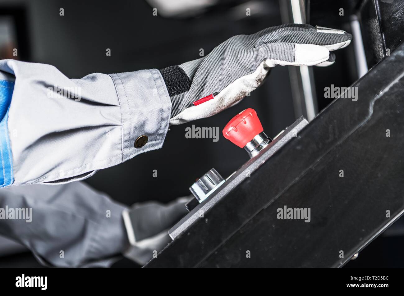 Not-Maschine Stop-Taste. Industrielle Sicherheit. Stockfoto