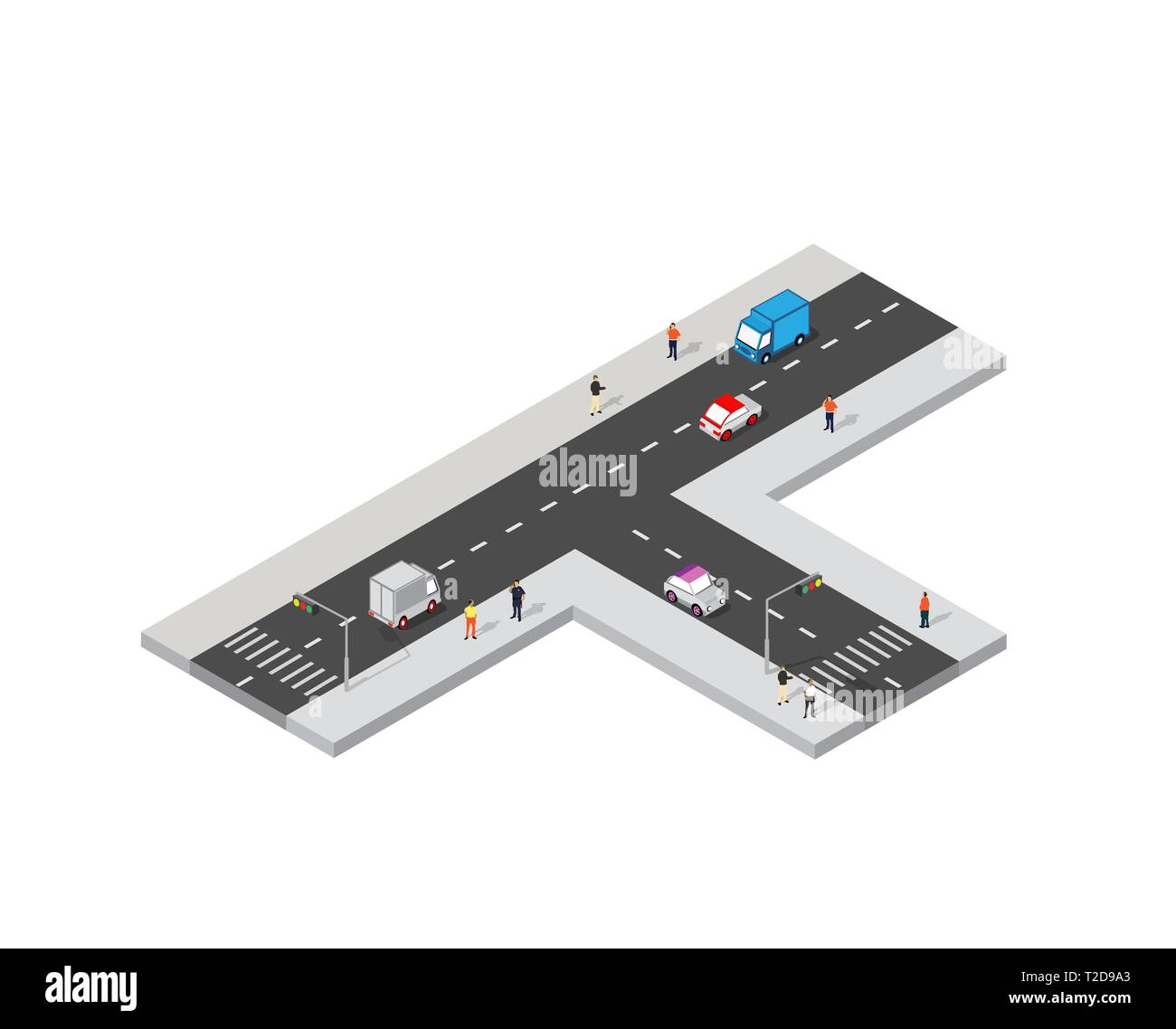 Perspektive isometrische Ansicht Straße von oben in die Stadt Viertel der Highway transport Autos auf der Straße urbanen Landschaft und mit Menschen, t Stock Vektor