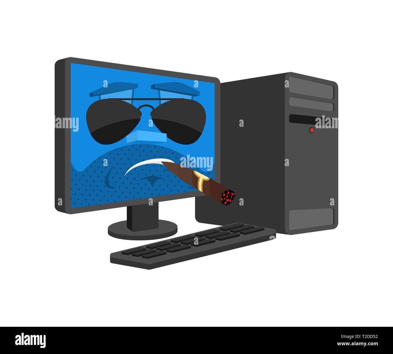 Brutale Computer ernsthafte isoliert. PC mit Zigarre emoji Cartoon Stil. Männliche Data Processor Vektor Stock Vektor