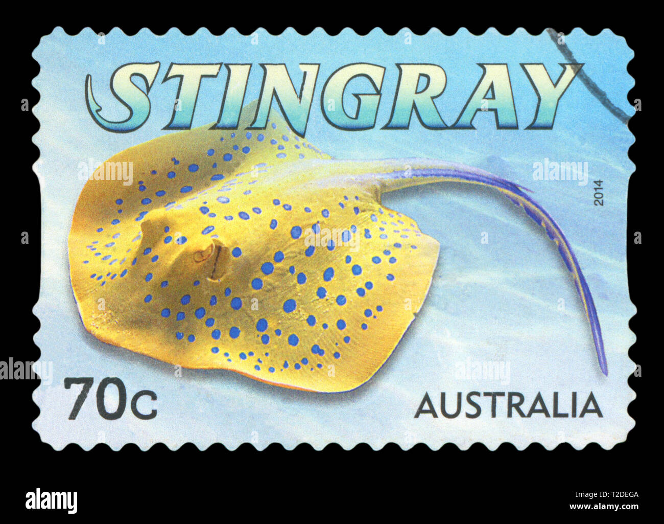 Australien - ca. 2014: einen gebrauchten Briefmarke aus Australien, zeigt eine Abbildung einer Stingray, circa 2014. Stockfoto