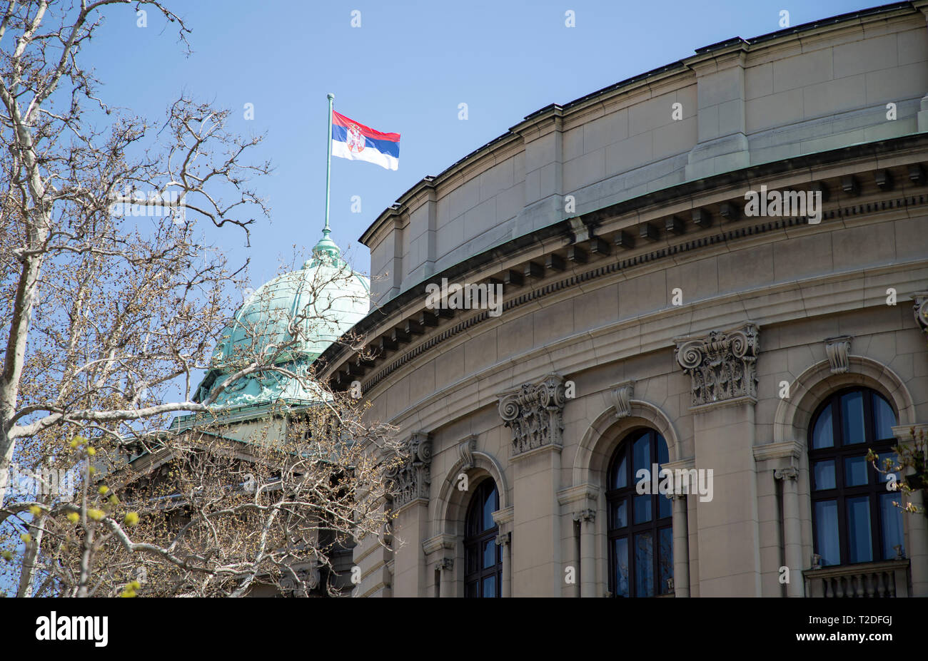 Belgrad, SERBIEN, März 2019: Haus der Nationalversammlung der Republik Serbien, ehemals jugoslawischen Parlament, 1936 erbaut Stockfoto
