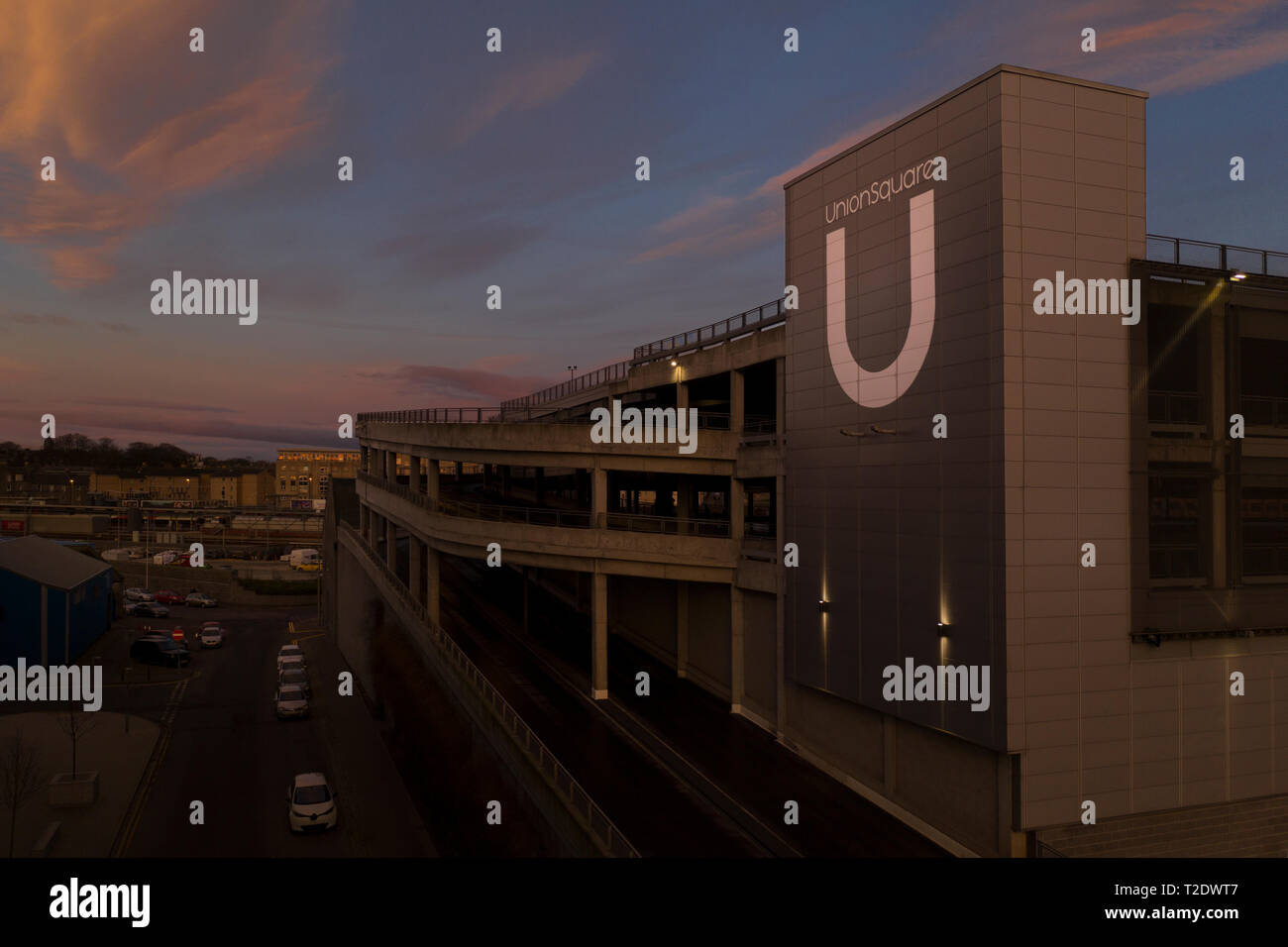 Union Square, Aberdeen Parkplatz. Logo und Stockfoto