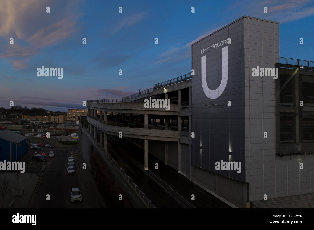 Union Square, Aberdeen Parkplatz. Logo und Stockfoto
