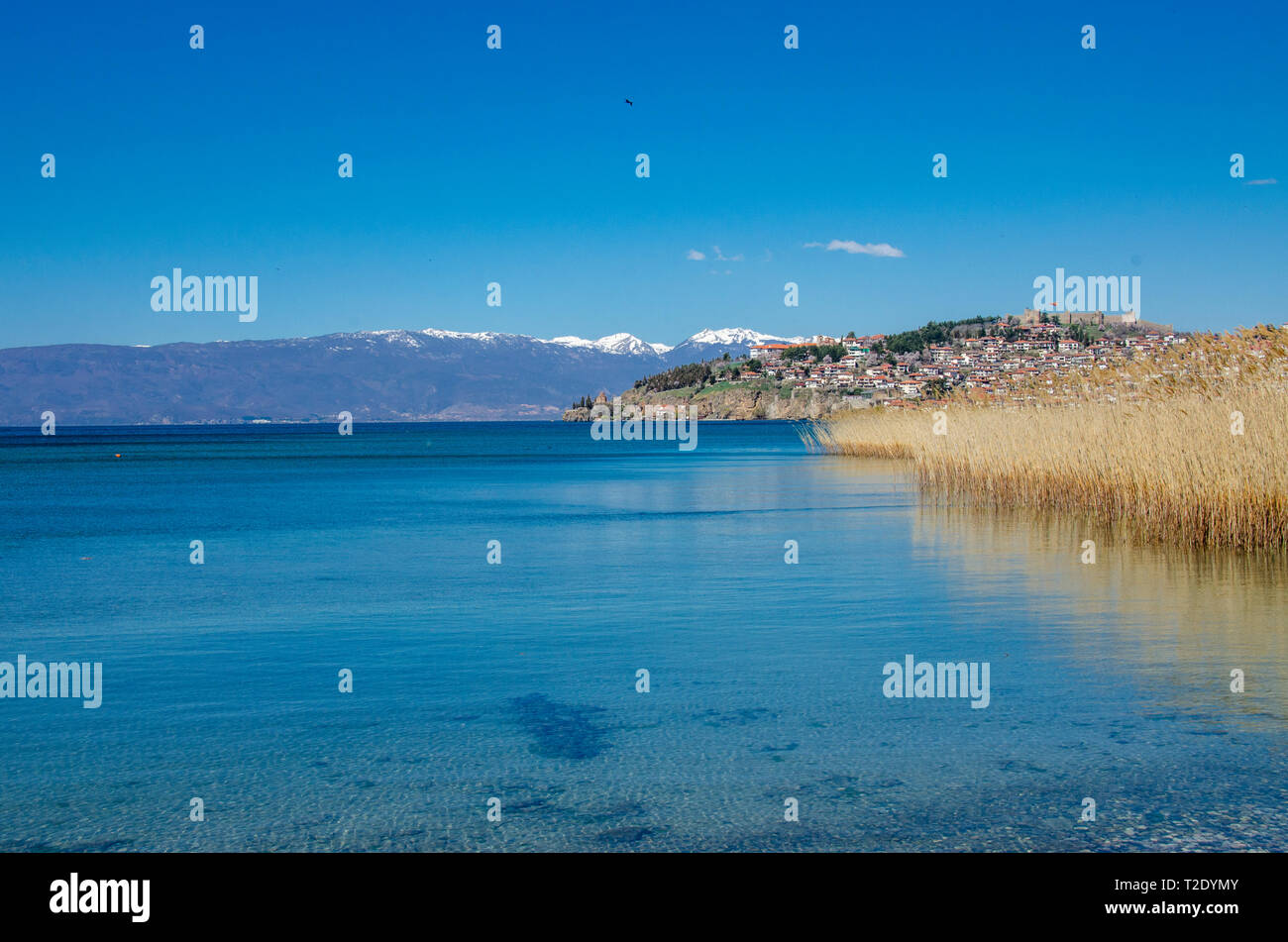 See von Ohrid - Mazedonien - Blick Richtung Altstadt Stockfoto