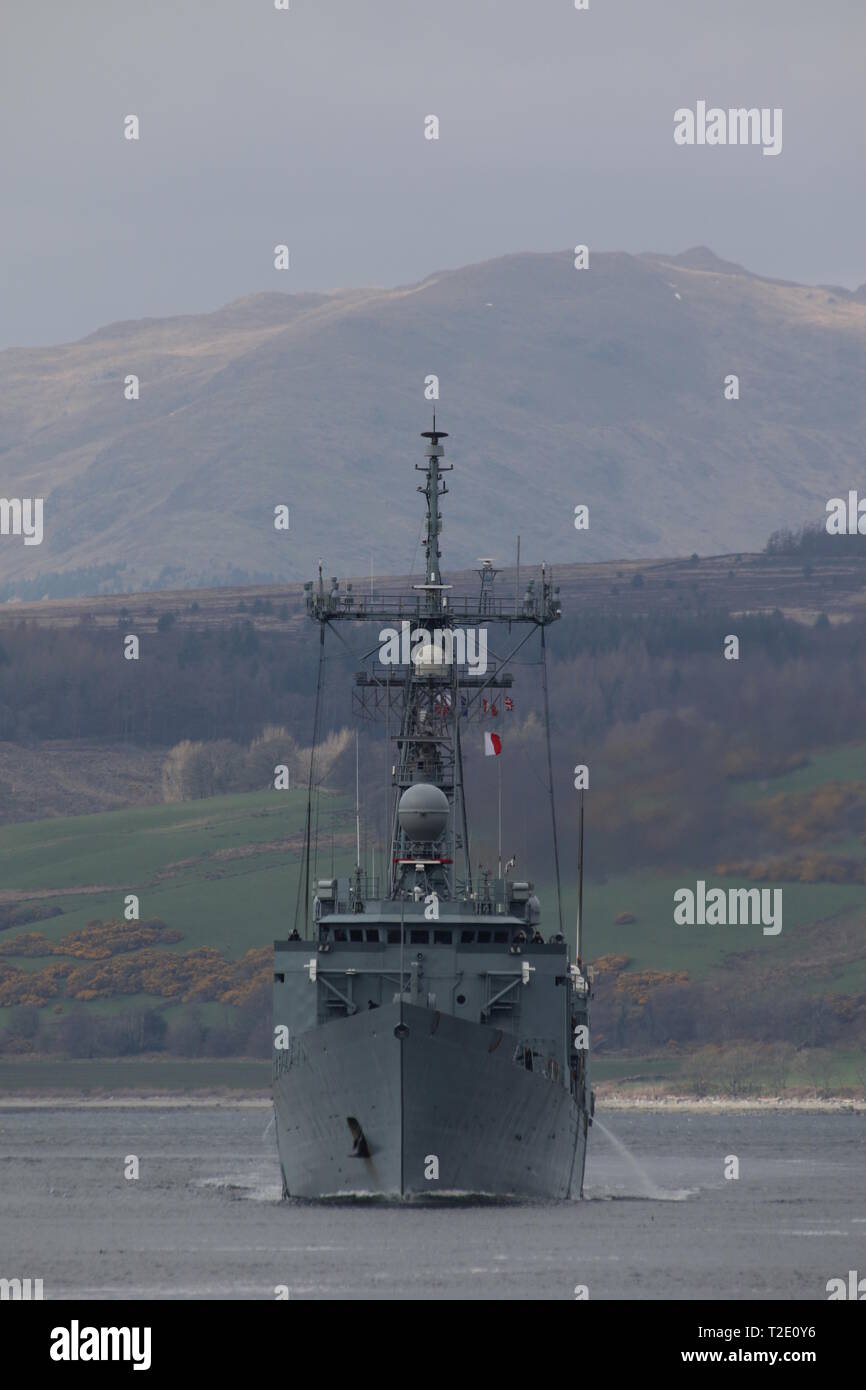 ORP General Kazimierz Pulaski (272), Oliver Hazard Perry-Klasse Fregatte der polnischen Marine betrieben, bei Ihrer Ankunft für Übung gemeinsame Krieger 19-1. Stockfoto