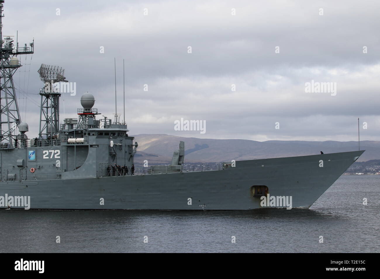 ORP General Kazimierz Pulaski (272), Oliver Hazard Perry-Klasse Fregatte der polnischen Marine betrieben, bei Ihrer Ankunft für Übung gemeinsame Krieger 19-1. Stockfoto