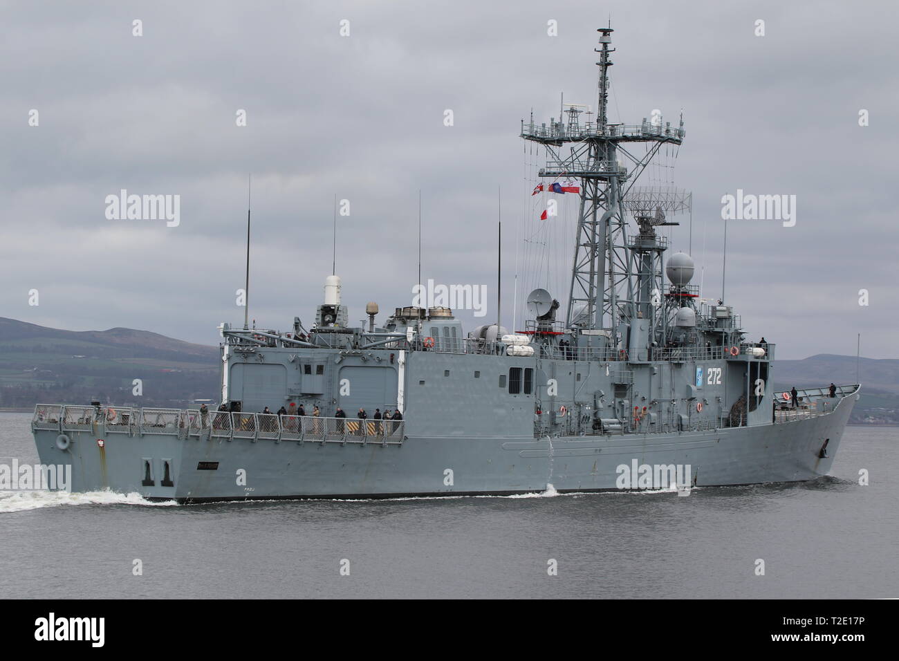 ORP General Kazimierz Pulaski (272), Oliver Hazard Perry-Klasse Fregatte der polnischen Marine betrieben, bei Ihrer Ankunft für Übung gemeinsame Krieger 19-1. Stockfoto