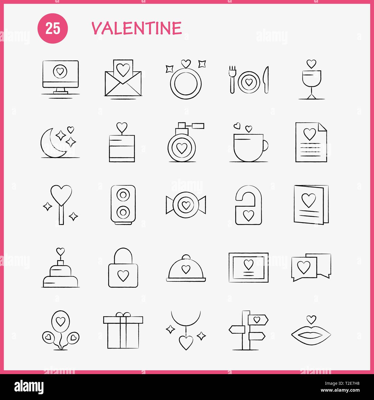 Valentine Hand gezeichnet Icon Pack für Designer und Entwickler. Ikonen der Datei, Liebe, Romantik, Valentinstag, Bild, Liebe, Romantik, Valentinstag, Vektor Stock Vektor