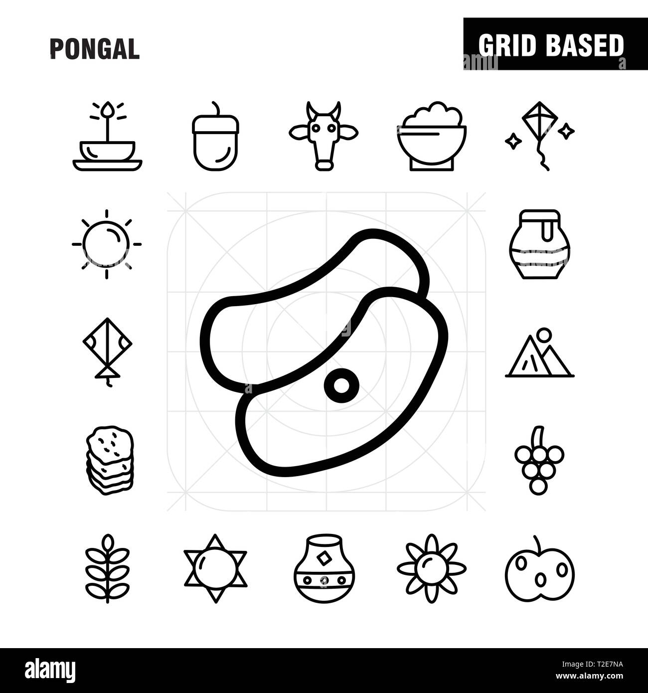 Pongal Symbol Leitung Pack für Designer und Entwickler. Symbole von Blumen-, Kräuter-, Lilie, Lotus, Spa, Bambus, Schönheit, Wellness, Vektor Stock Vektor