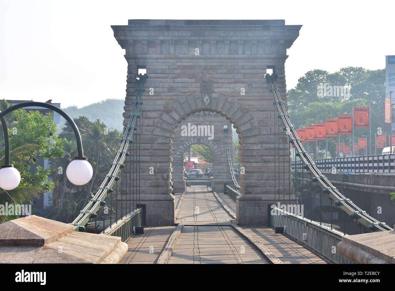 Punalur, Kerala, Indien - 1. März 2019: punalur Suspension Bridge Stockfoto